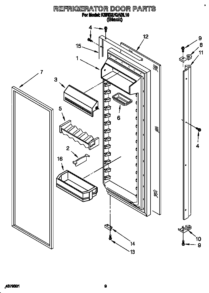 KitchenAid KSRB27QABL10 refrigerator door diagram