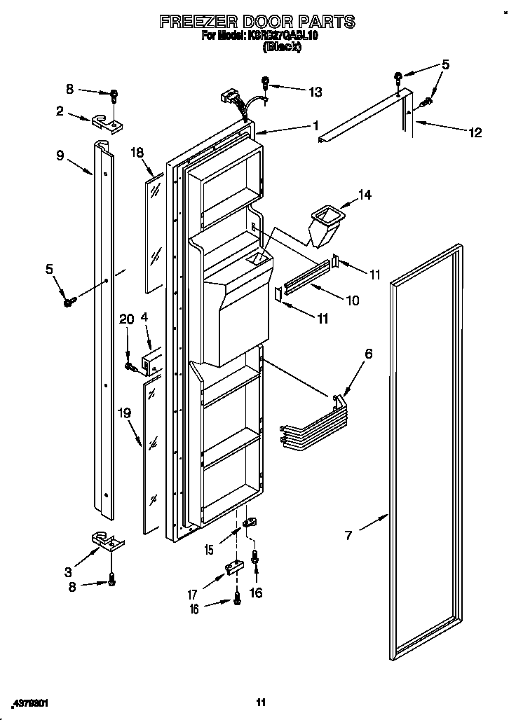 KitchenAid KSRB27QABL10 freezer door diagram