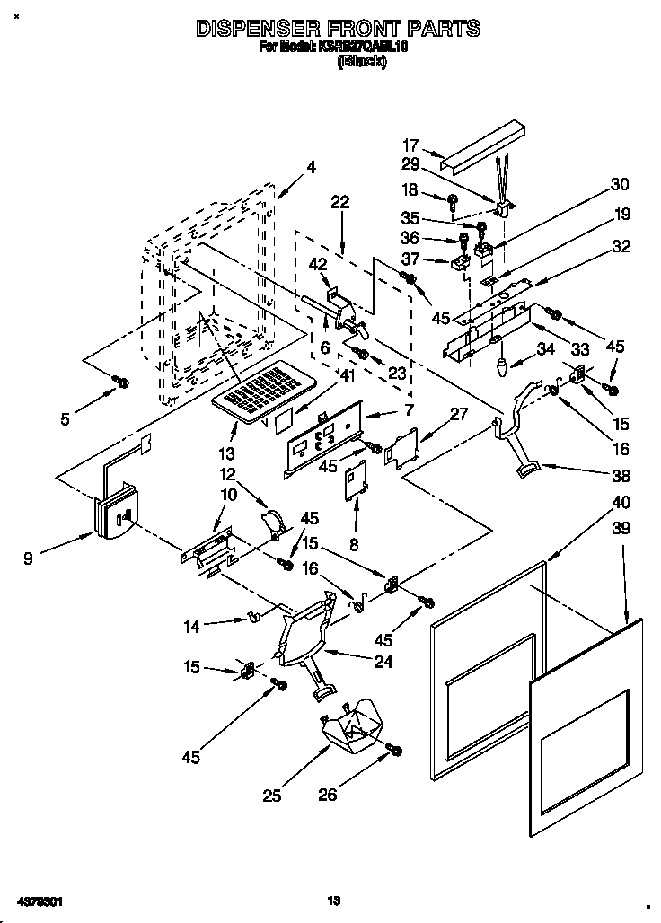 KitchenAid KSRB27QABL10 dispenser front diagram