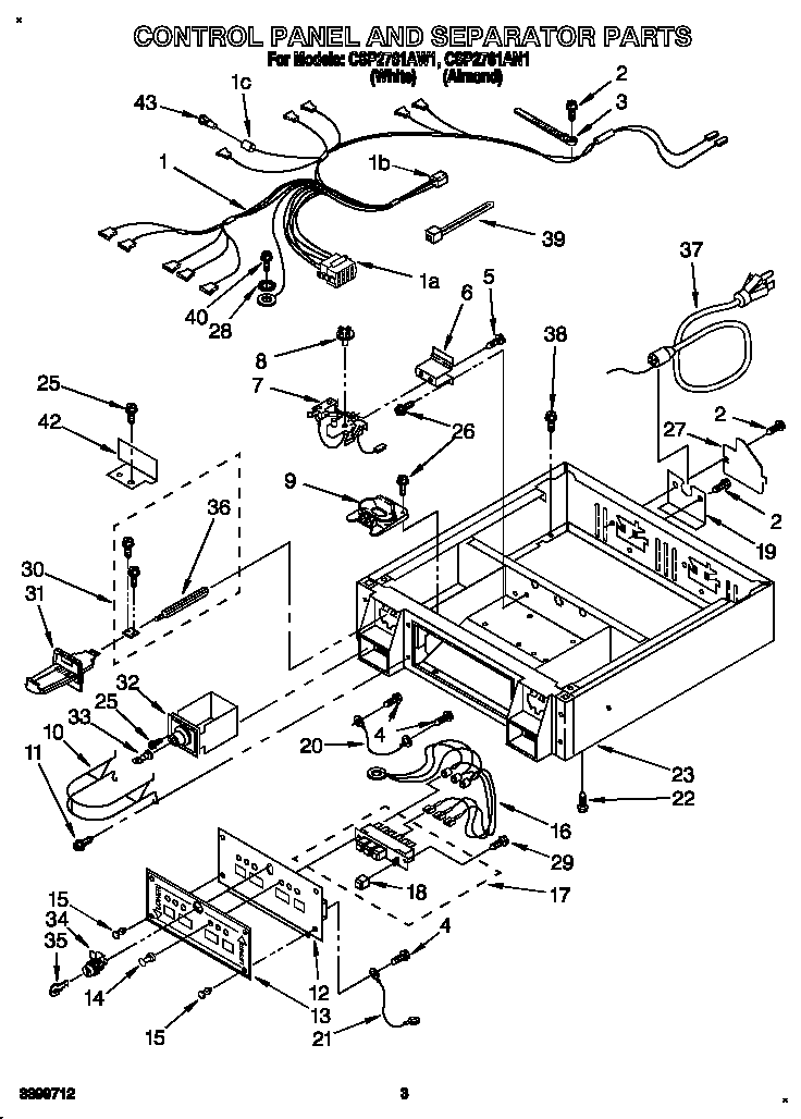 Whirlpool CSP2761AW1 control panel and separator diagram