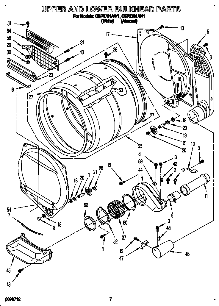 Whirlpool CSP2761AW1 upper and lower bulkhead diagram