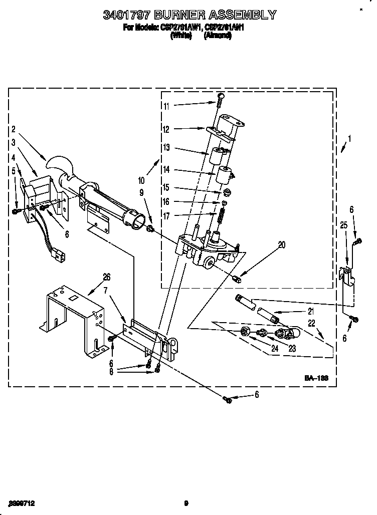 Whirlpool CSP2761AW1 3401797 burner assembly diagram