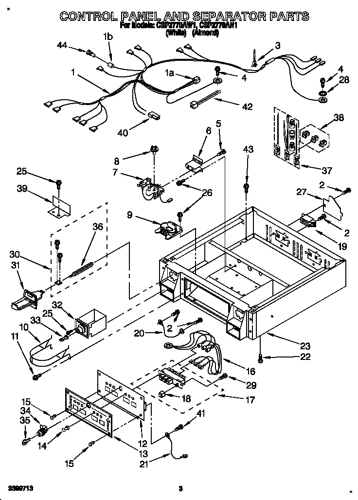 Whirlpool CSP2770AW1 control panel and separator diagram