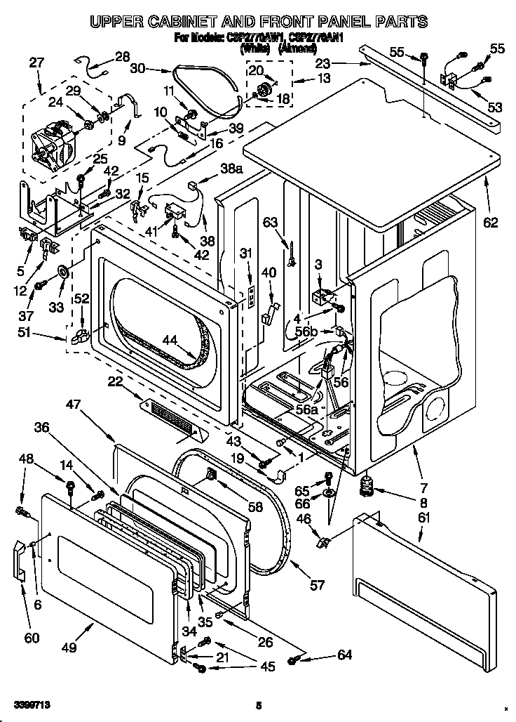 Whirlpool CSP2770AW1 upper cabinet and front panel diagram