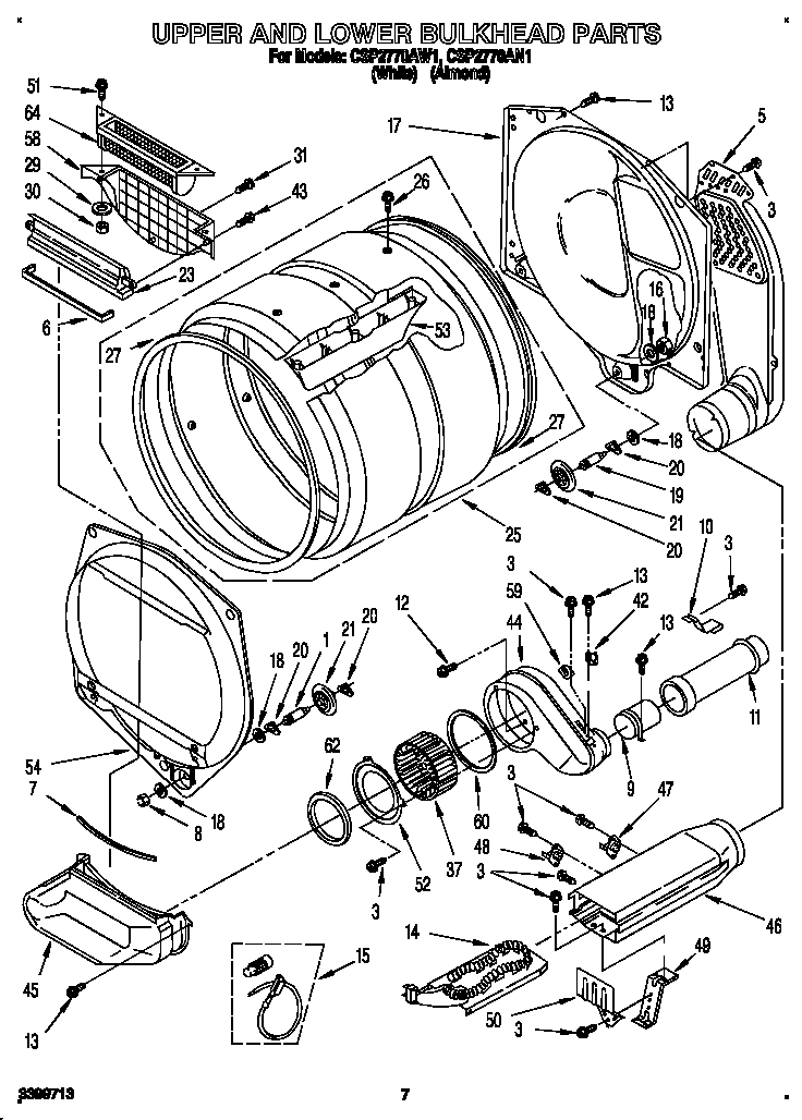 Whirlpool CSP2770AW1 upper and lower bulkhead diagram