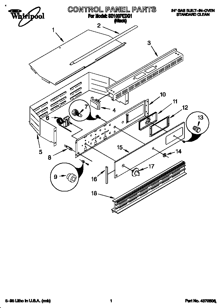 Whirlpool SB100PEDB1 control panel diagram
