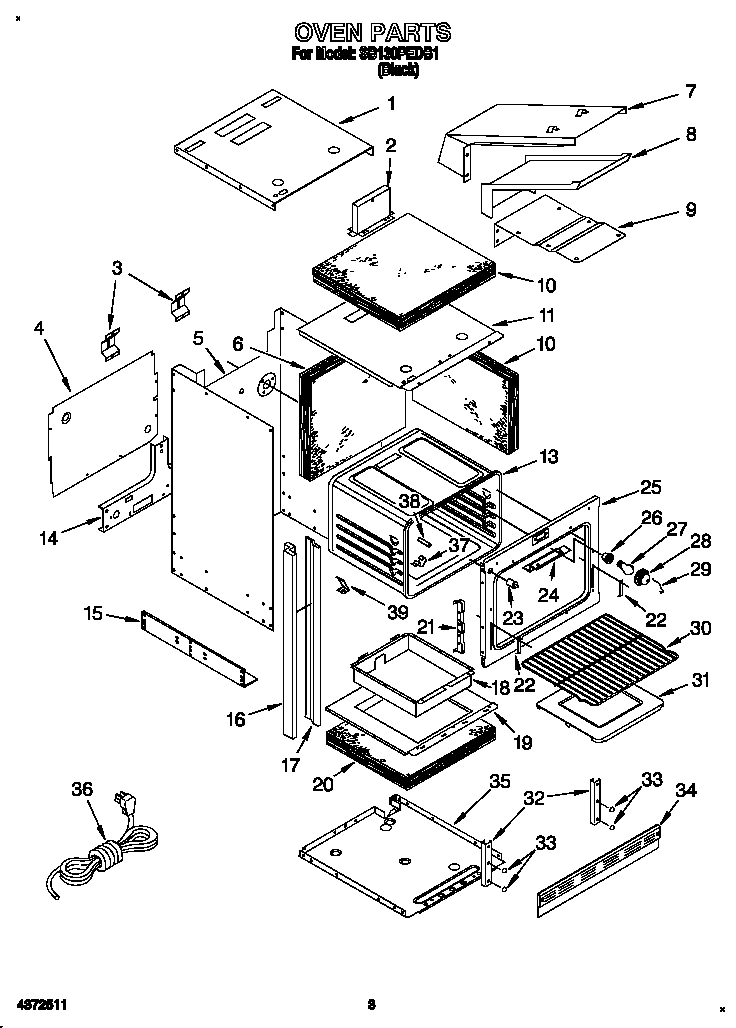 Whirlpool SB130PEDB1 oven diagram