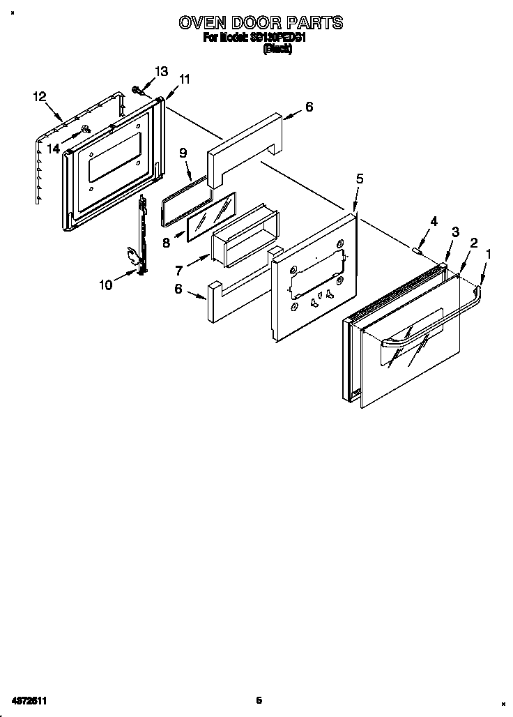 Whirlpool SB130PEDB1 oven door diagram