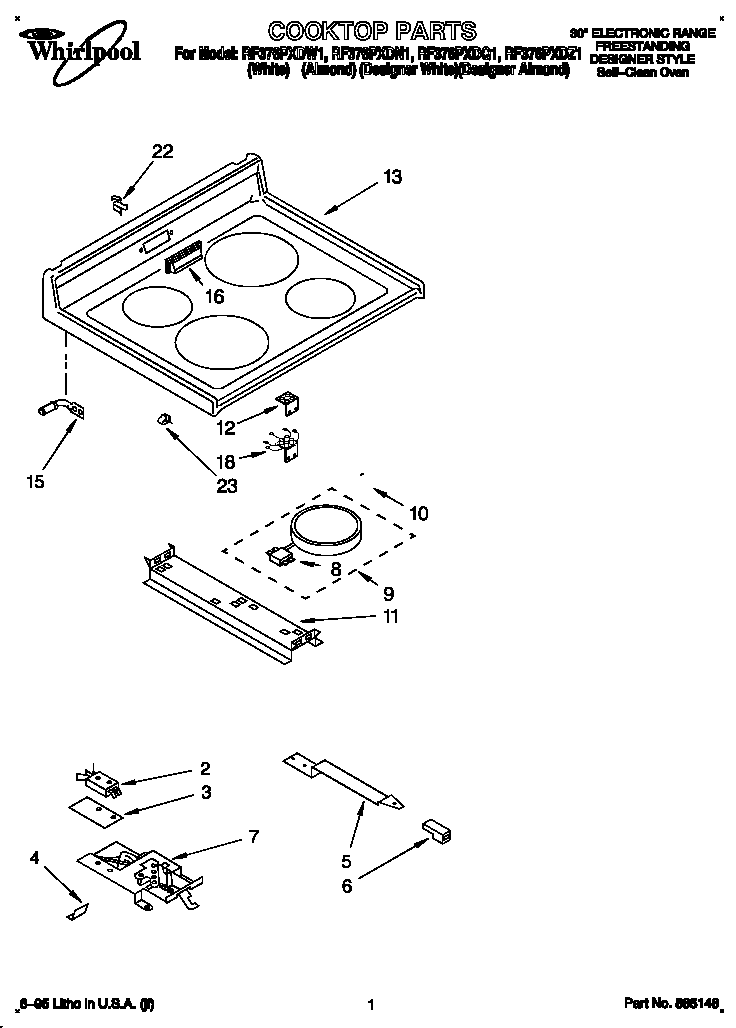 Whirlpool RF376PXDZ1 cooktop diagram