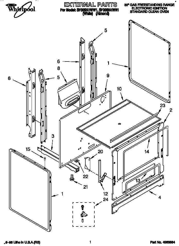 Whirlpool SF305BEWW1 external diagram