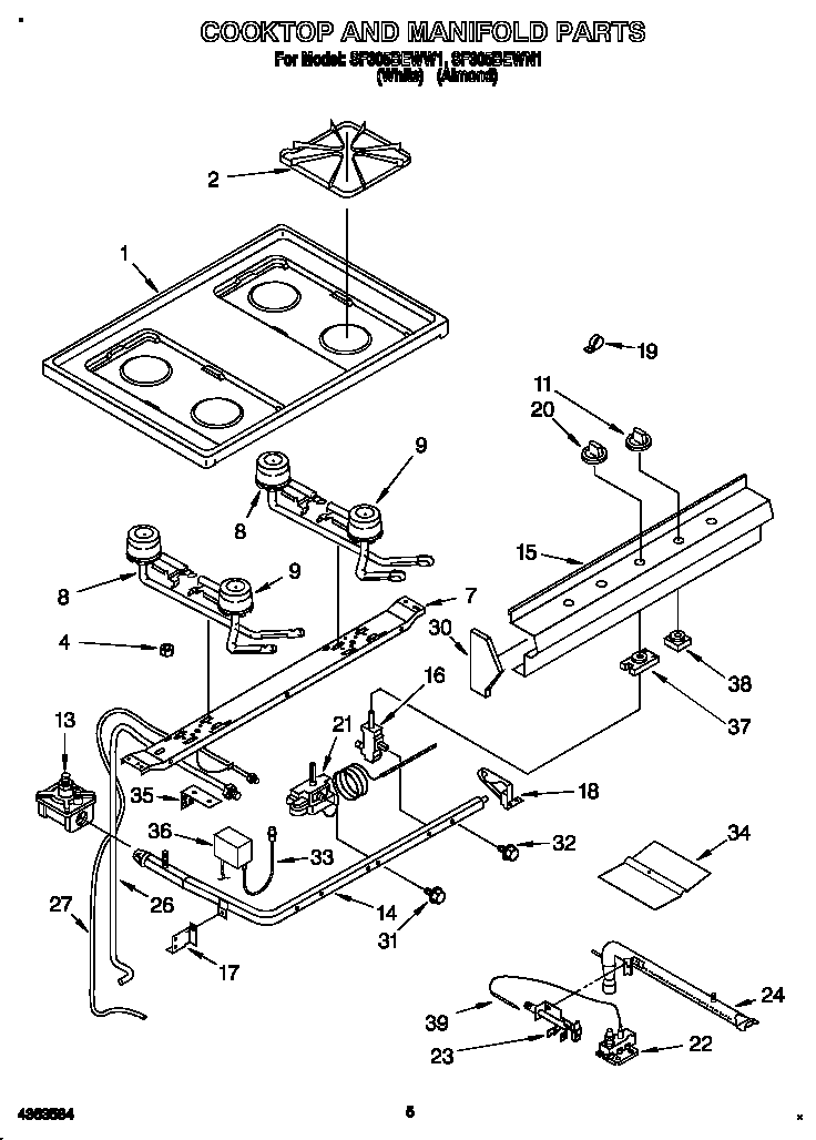 Whirlpool SF305BEWW1 cooktop and manifold diagram