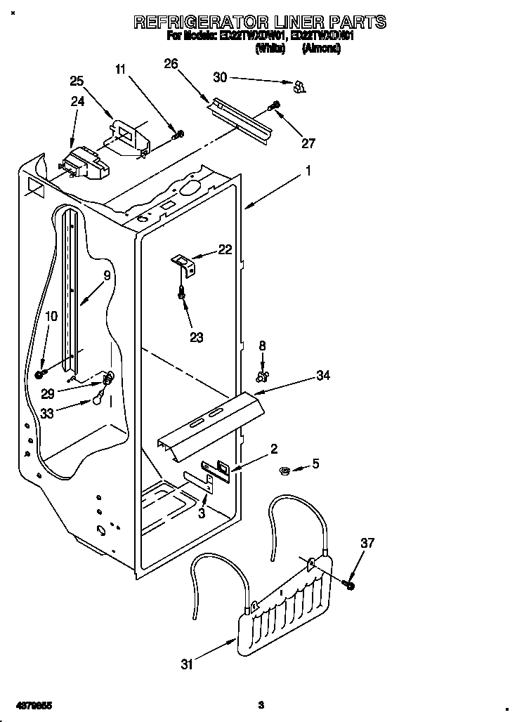 Whirlpool ED22TWXDW01 refrigerator liner diagram