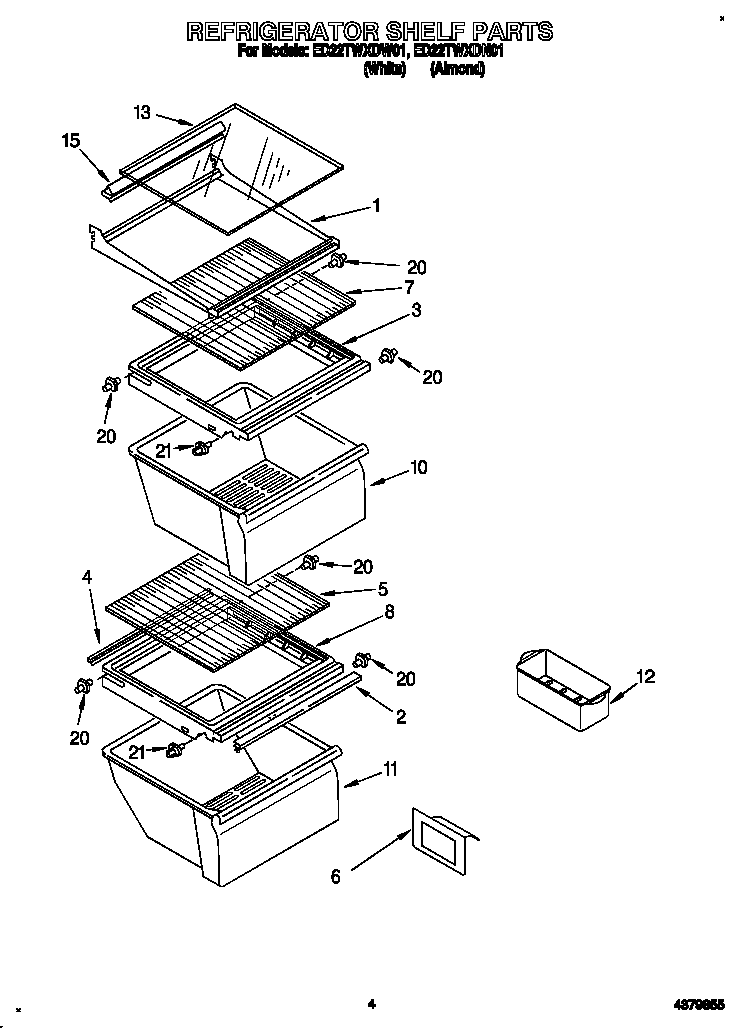 Whirlpool ED22TWXDW01 refrigerator shelf diagram