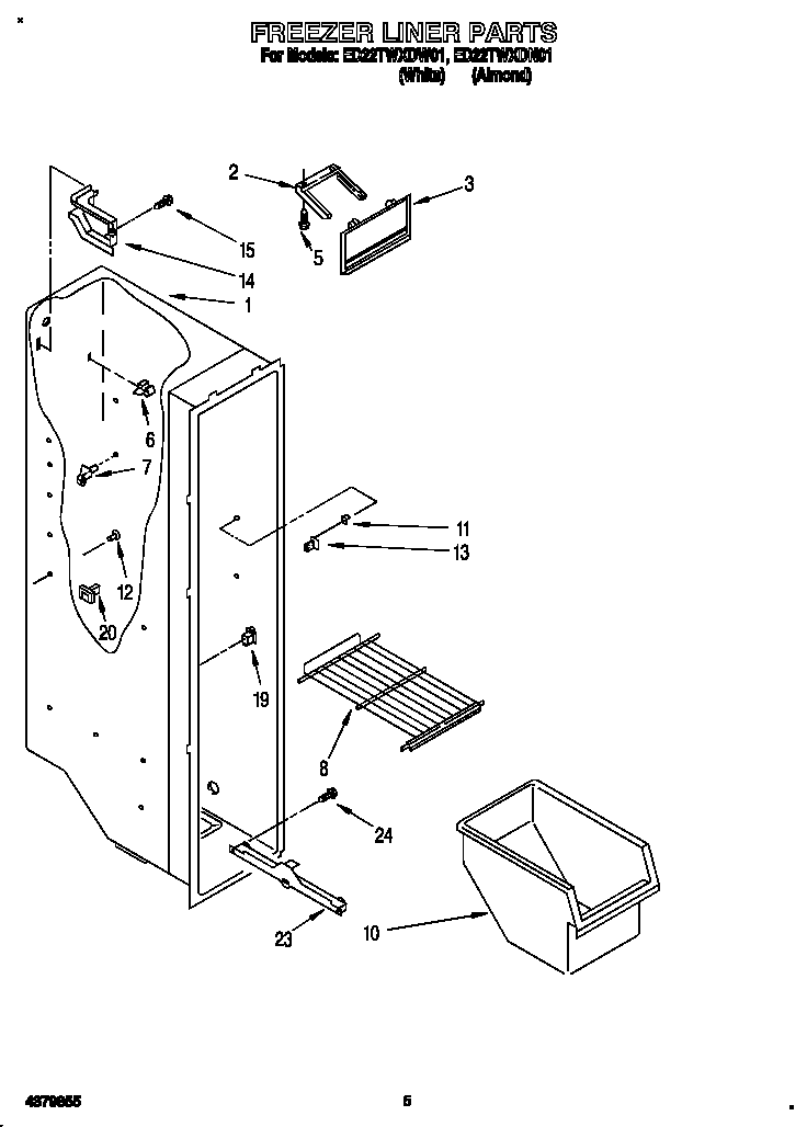 Whirlpool ED22TWXDW01 freezer liner diagram