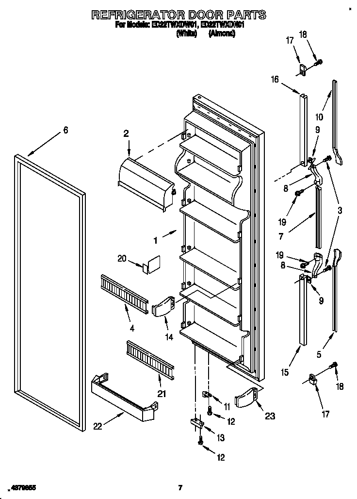 Whirlpool ED22TWXDW01 refrigerator door diagram
