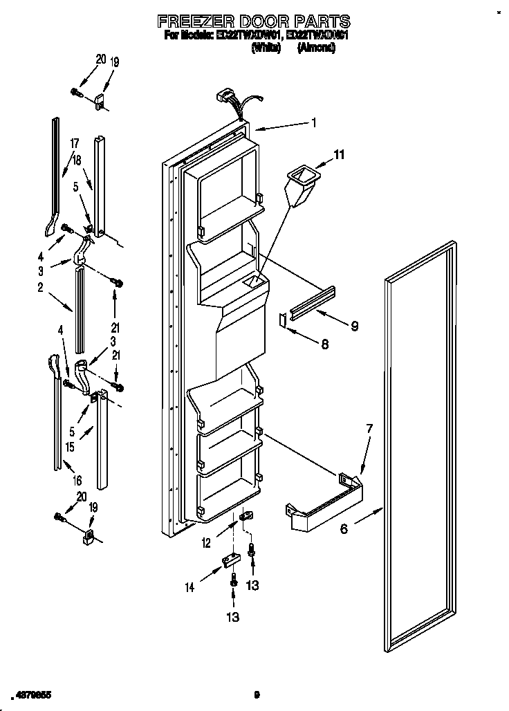 Whirlpool ED22TWXDW01 freezer door diagram