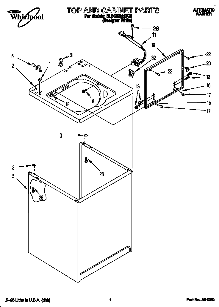 Whirlpool 3LSC9255BQ0 top and cabinet diagram