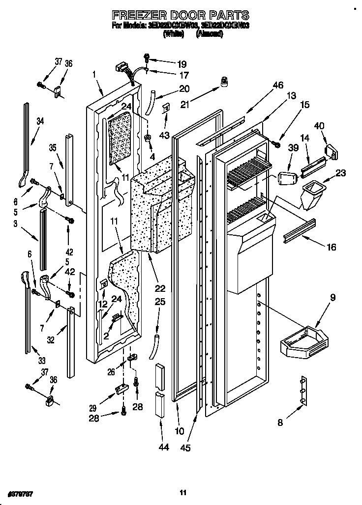 Whirlpool 3ED22DQXBW03 freezer door diagram
