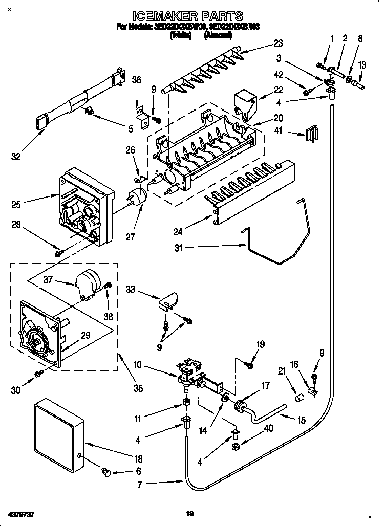 Whirlpool 3ED22DQXBW03 icemaker diagram