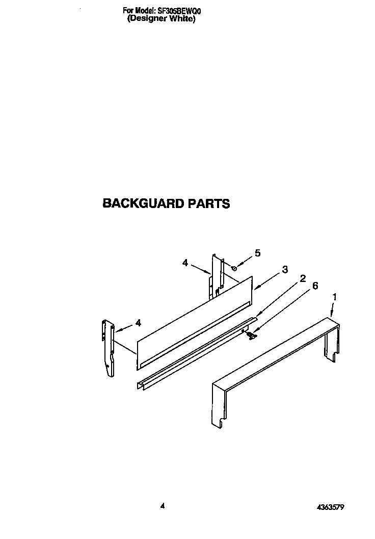 Whirlpool SF305BEWQ0 backguard diagram