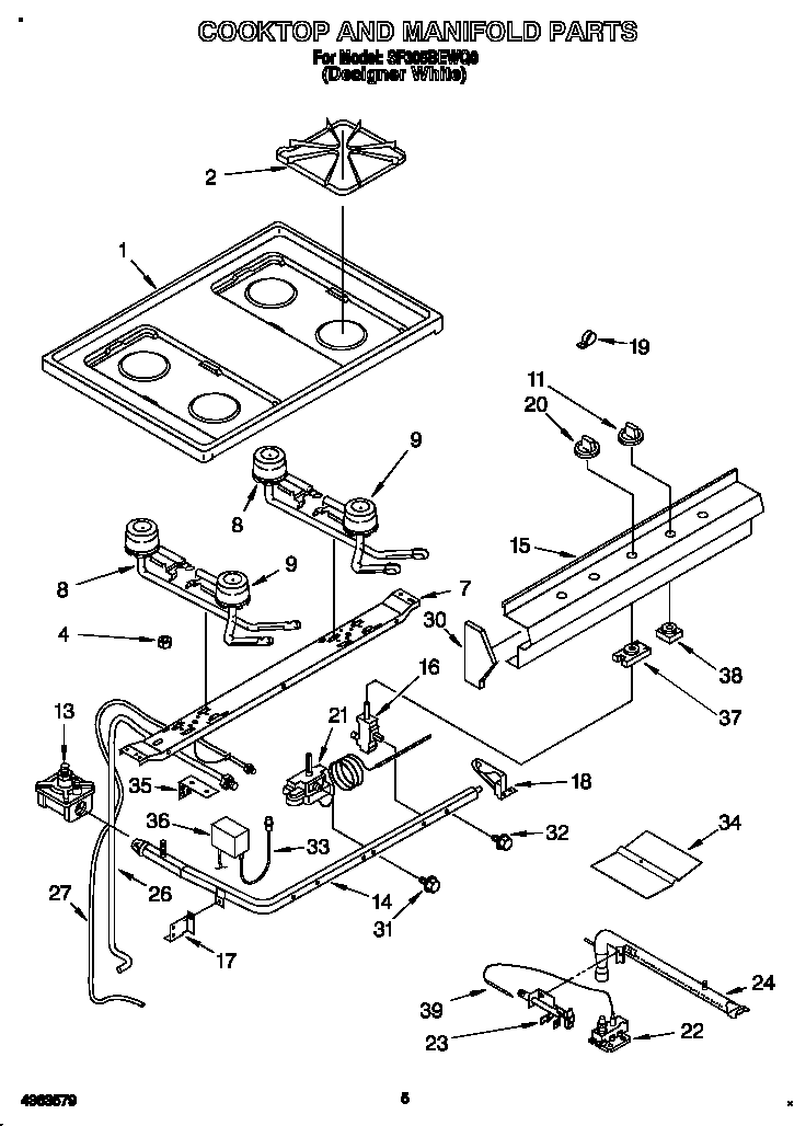 Whirlpool SF305BEWQ0 cooktop and manifold diagram