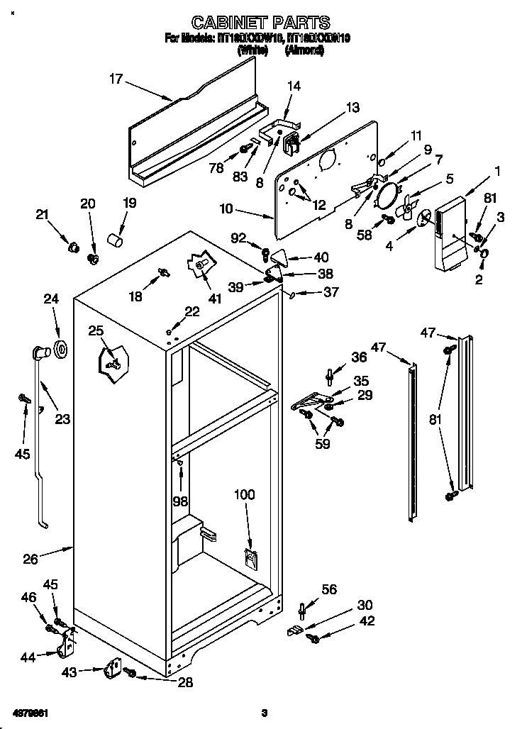 Roper RT18DKXDW10 cabinet diagram