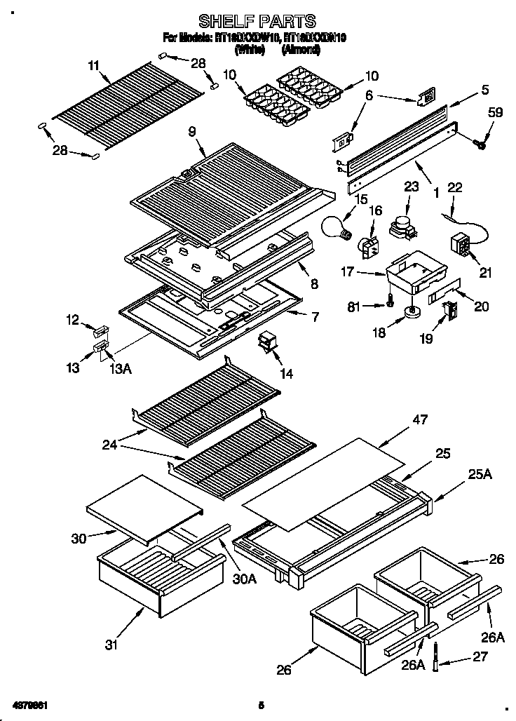 Roper RT18DKXDW10 shelf diagram