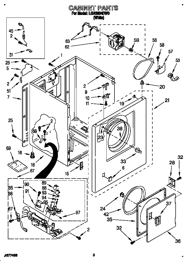 Whirlpool LGN3634DW0 cabinet diagram