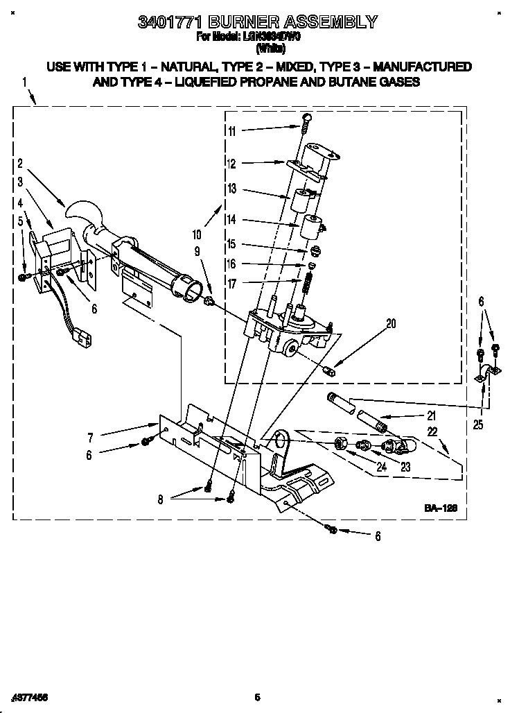 Whirlpool LGN3634DW0 3401771 burner assembly diagram