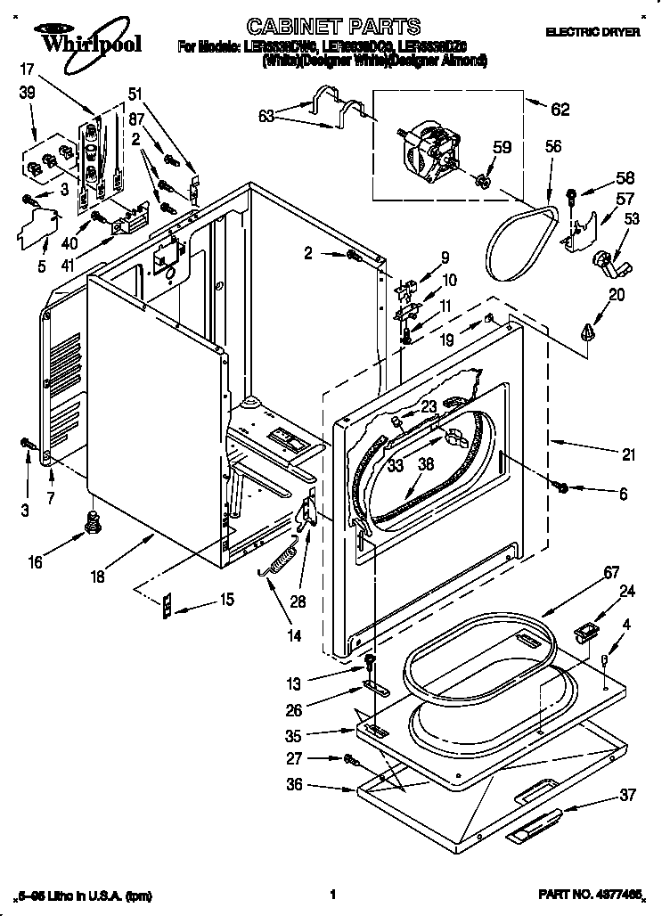 Whirlpool LER6638DW0 cabinet diagram