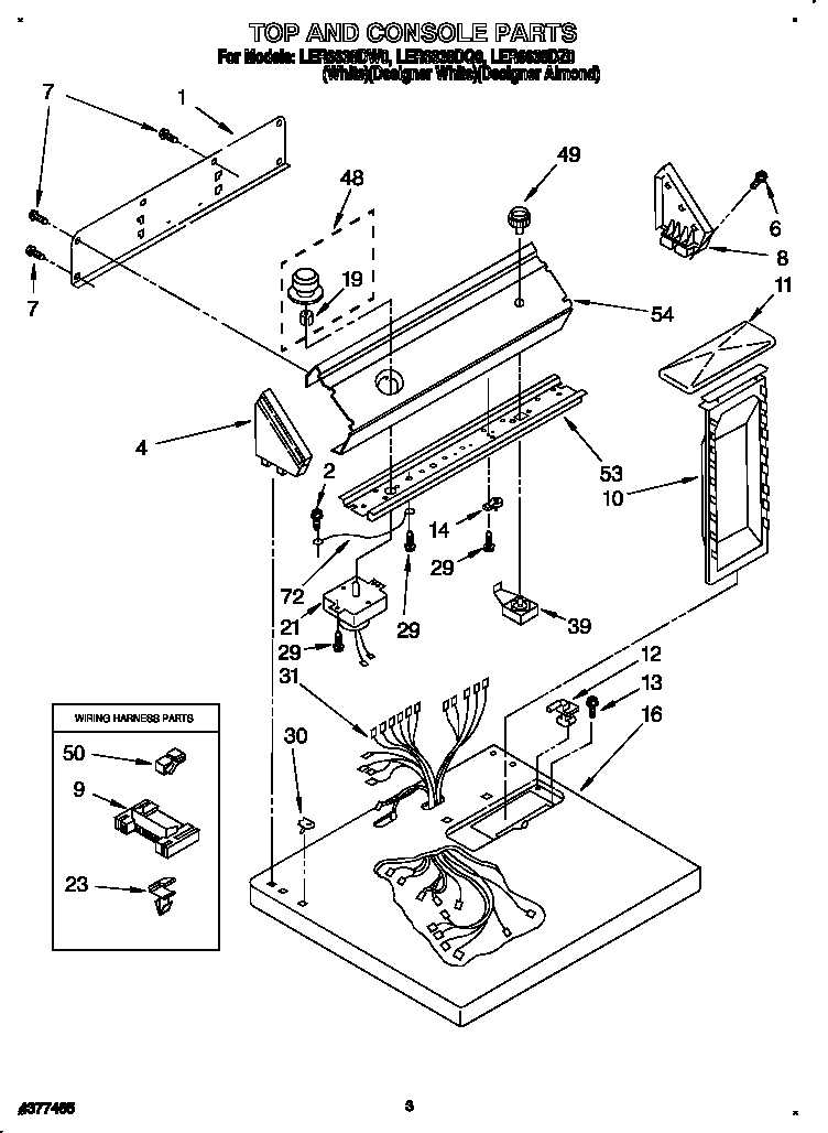 Whirlpool LER6638DW0 top and console diagram