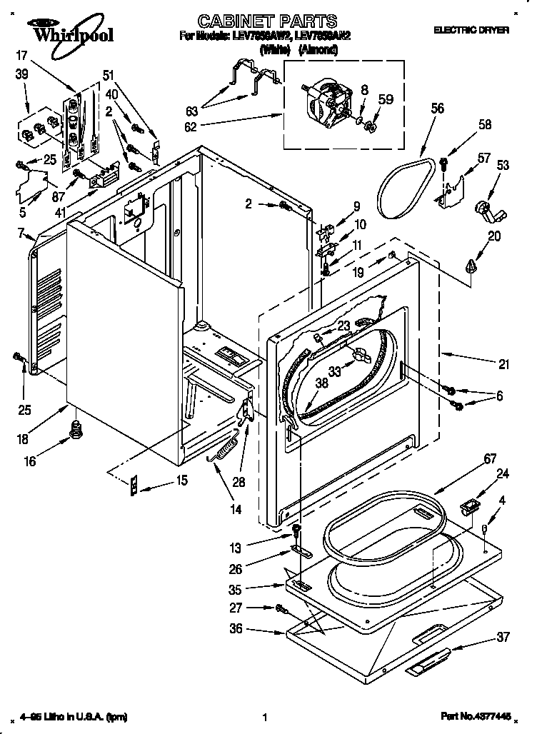 Whirlpool LEV7858AW2 cabinet diagram