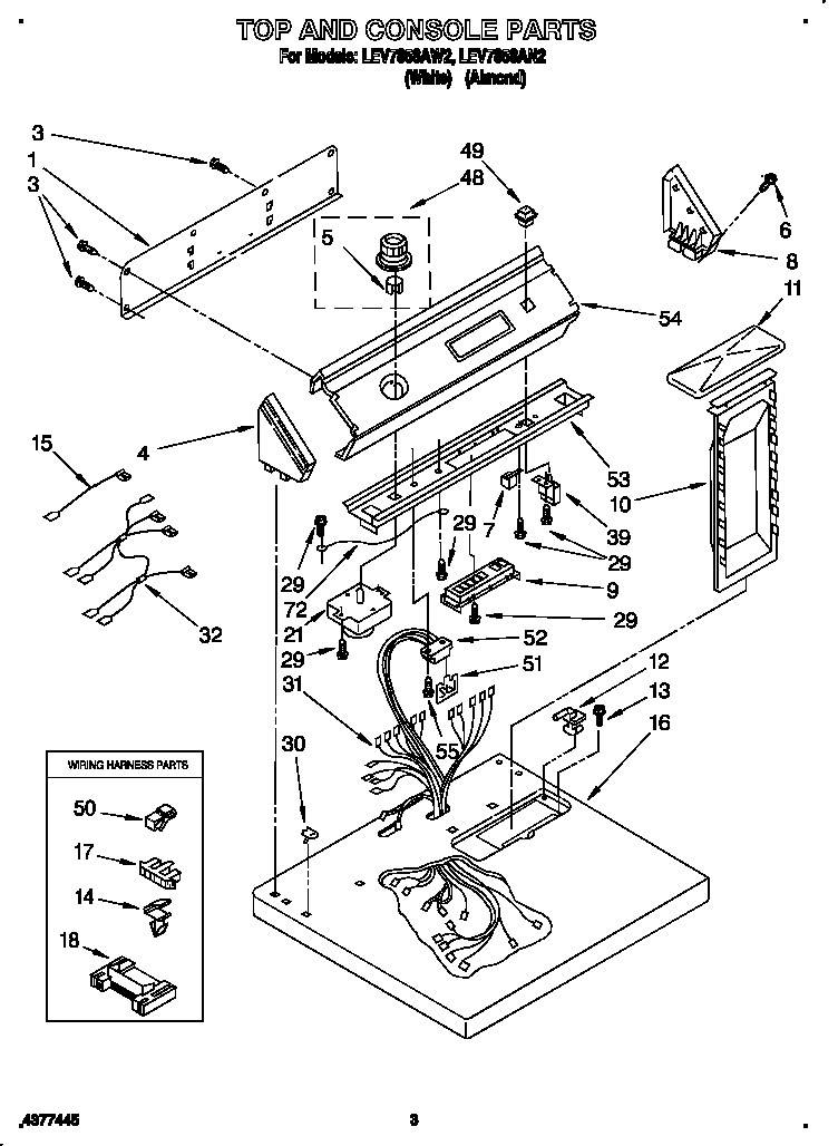 Whirlpool LEV7858AW2 top and console diagram