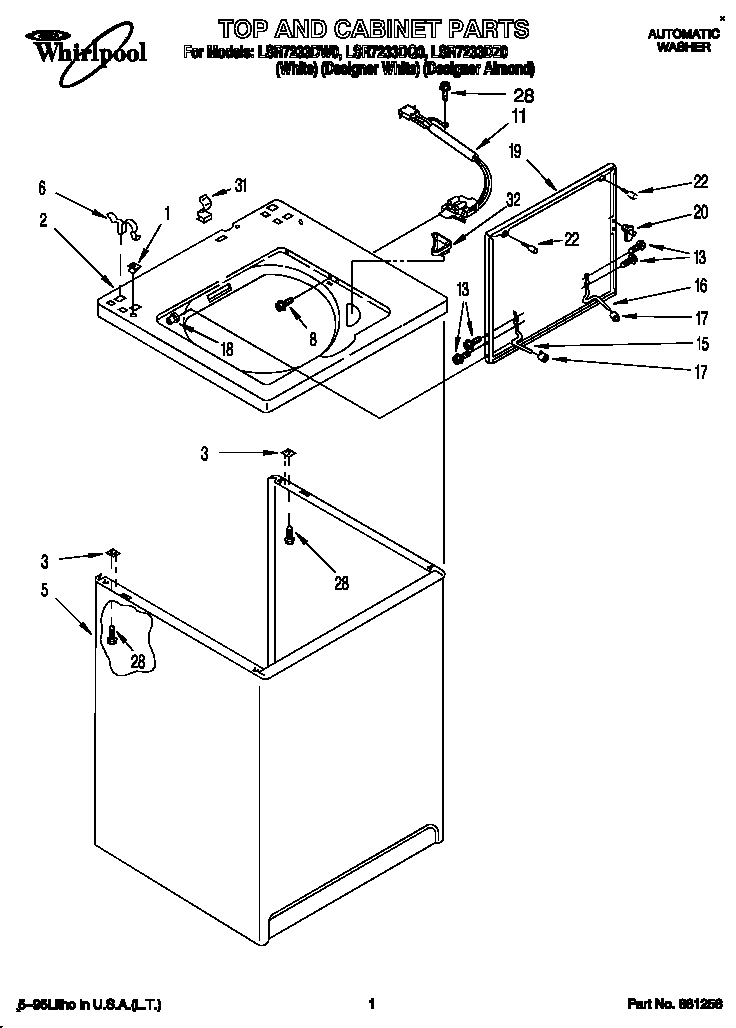 Whirlpool LSR7233DZ0 top and cabinet diagram