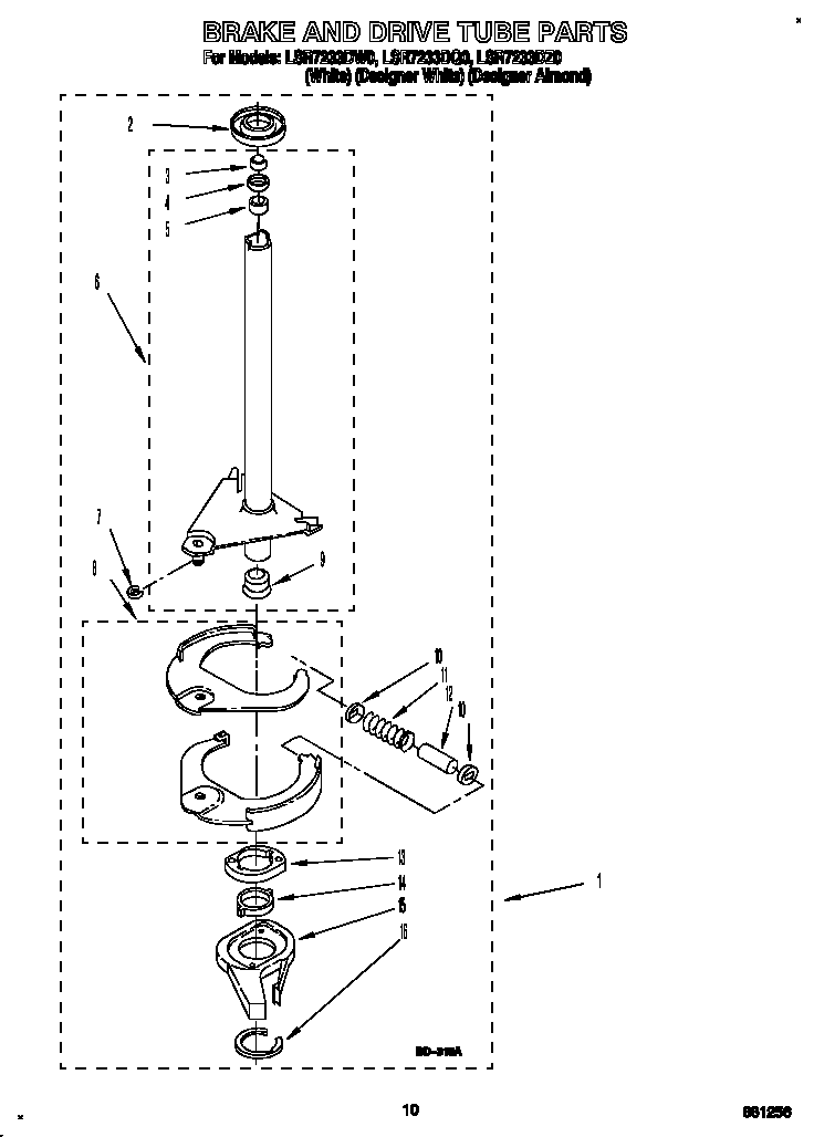 Whirlpool LSR7233DZ0 brake and drive tube diagram