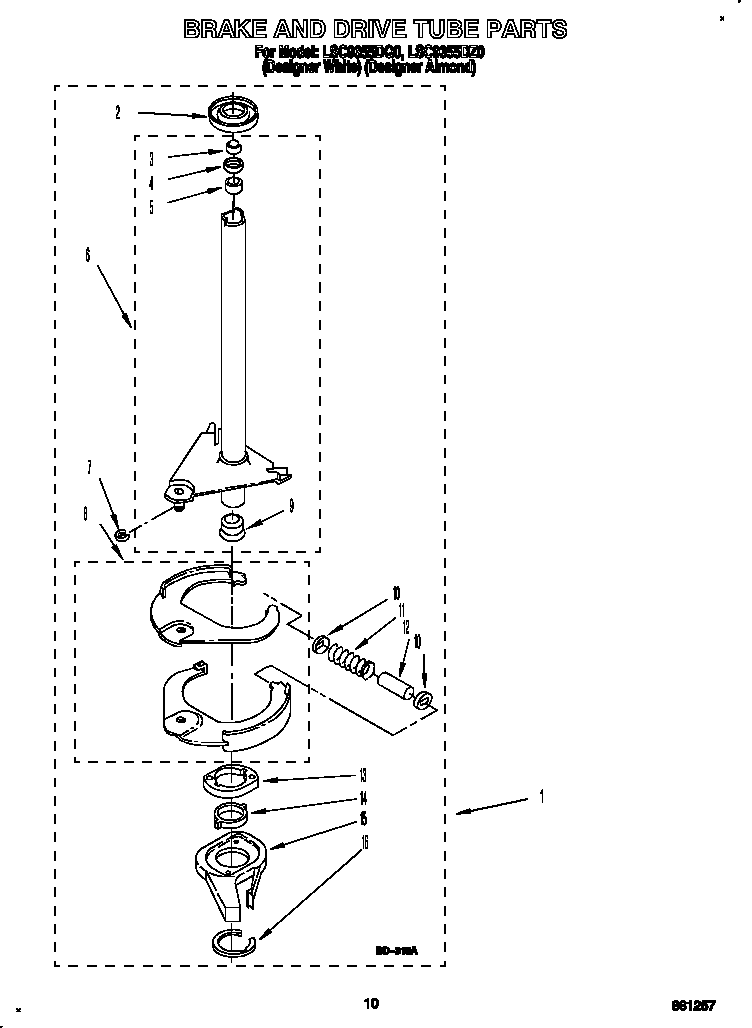 Whirlpool LSC9355DZ0 brake and drive tube diagram