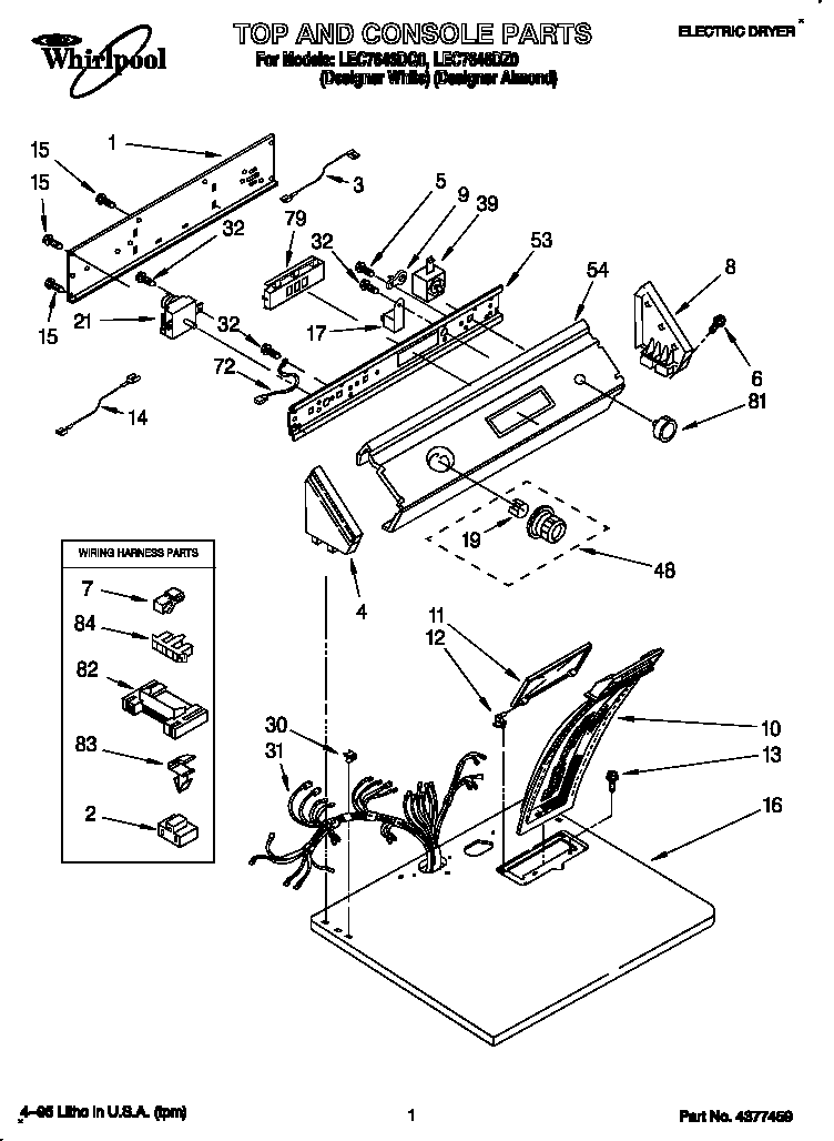 Whirlpool LEC7646DZ0 top and console diagram