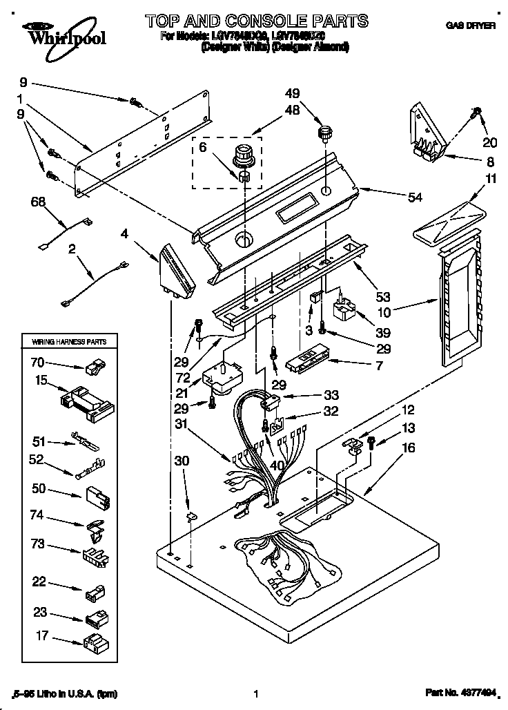 Whirlpool LGV7848DZ0 top and console diagram
