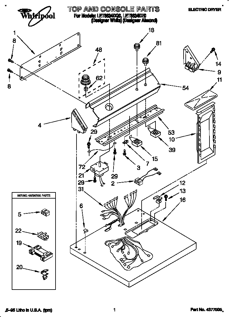 Whirlpool LET6634DQ0 top and console diagram