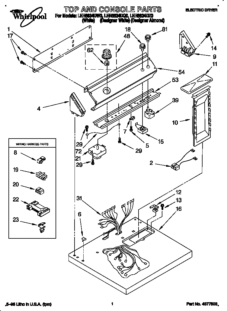 Whirlpool LER6634DQ0 top and console diagram