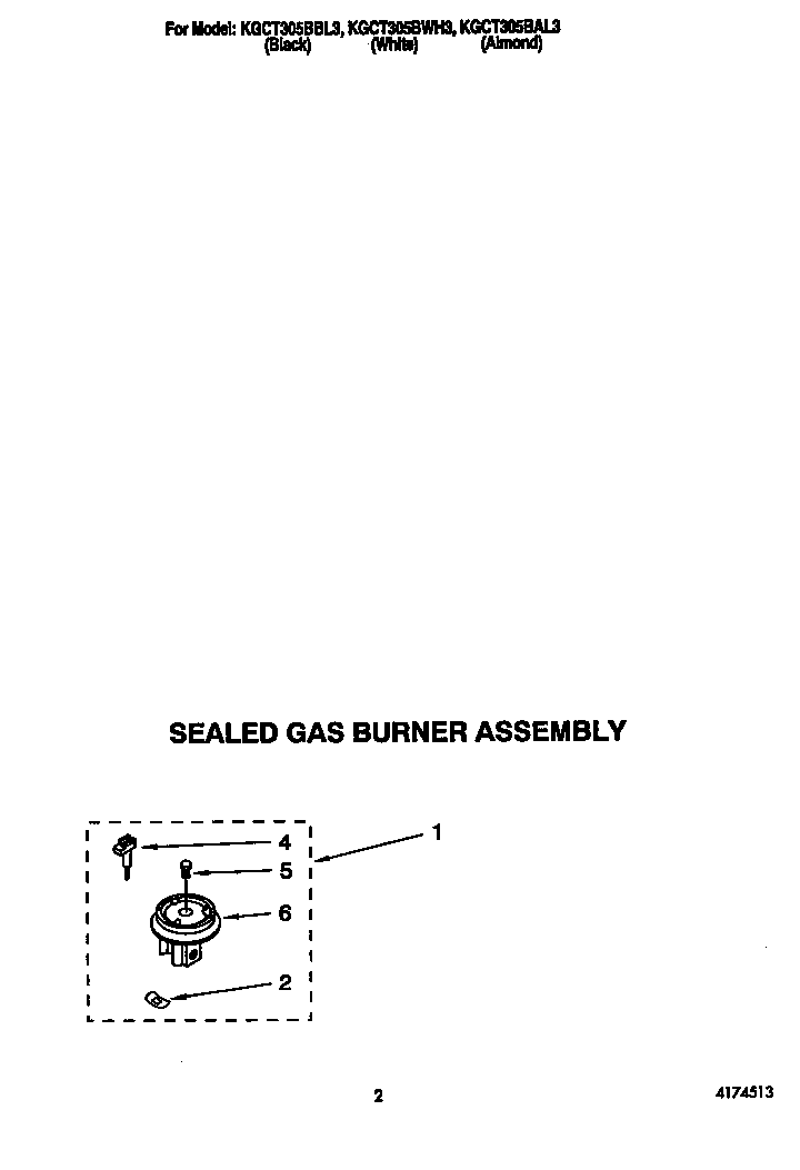 KitchenAid KGCT305BBL3 sealed gas burner assembly diagram