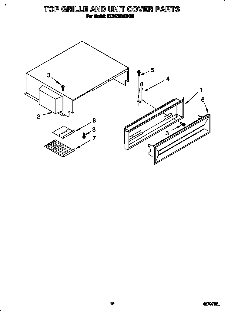 KitchenAid KSSS36MDX00 top grille and unit cover diagram