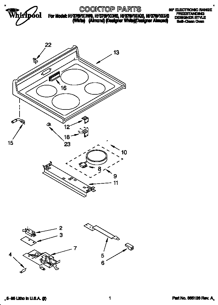 Whirlpool RF376PXDQ0 cooktop diagram