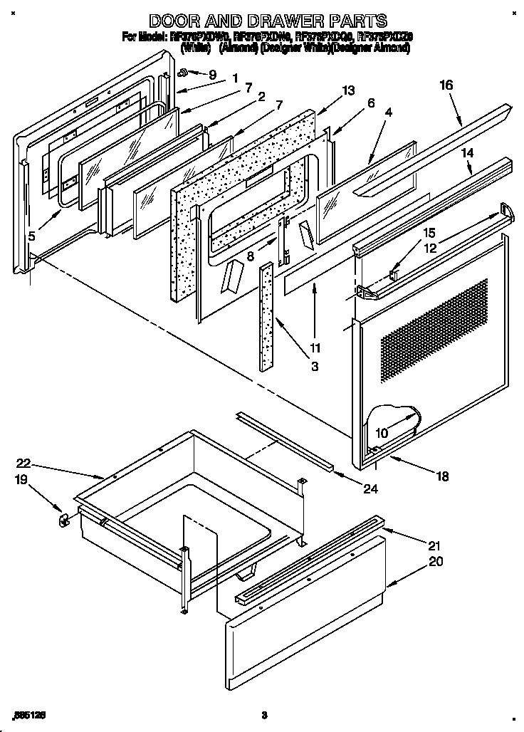 Whirlpool RF376PXDQ0 door and drawer diagram