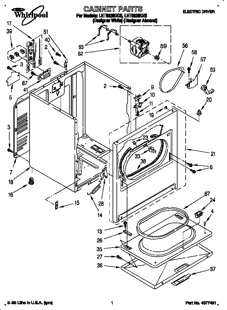 Whirlpool LET6638DQ0 cabinet diagram