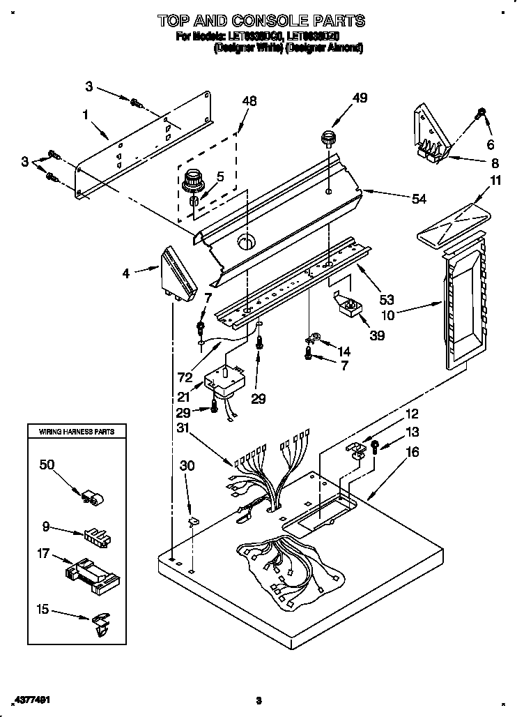 Whirlpool LET6638DQ0 top and console diagram