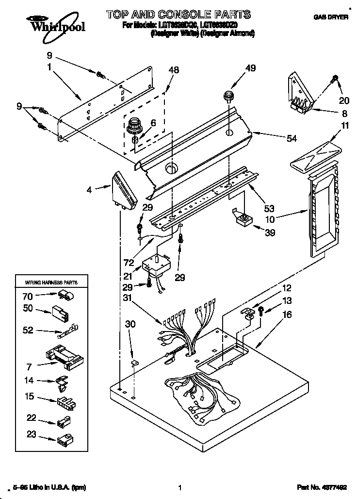 Whirlpool LGT6638DQ0 top and console diagram