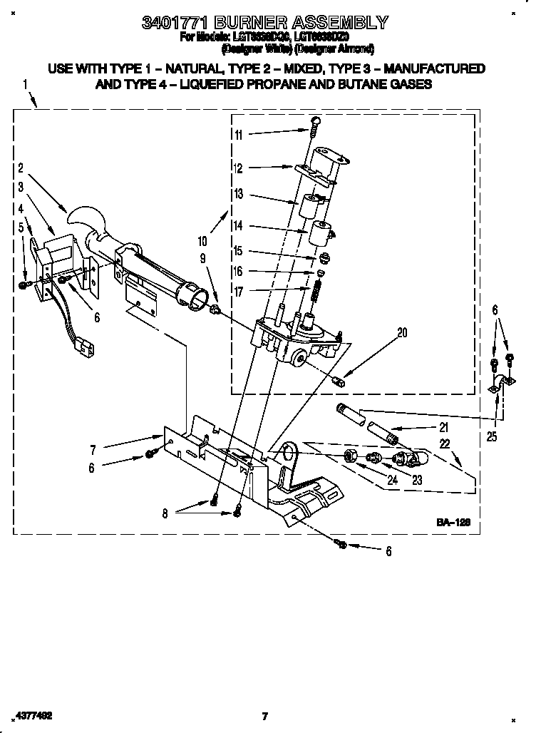 Whirlpool LGT6638DQ0 3401771 burner assembly diagram