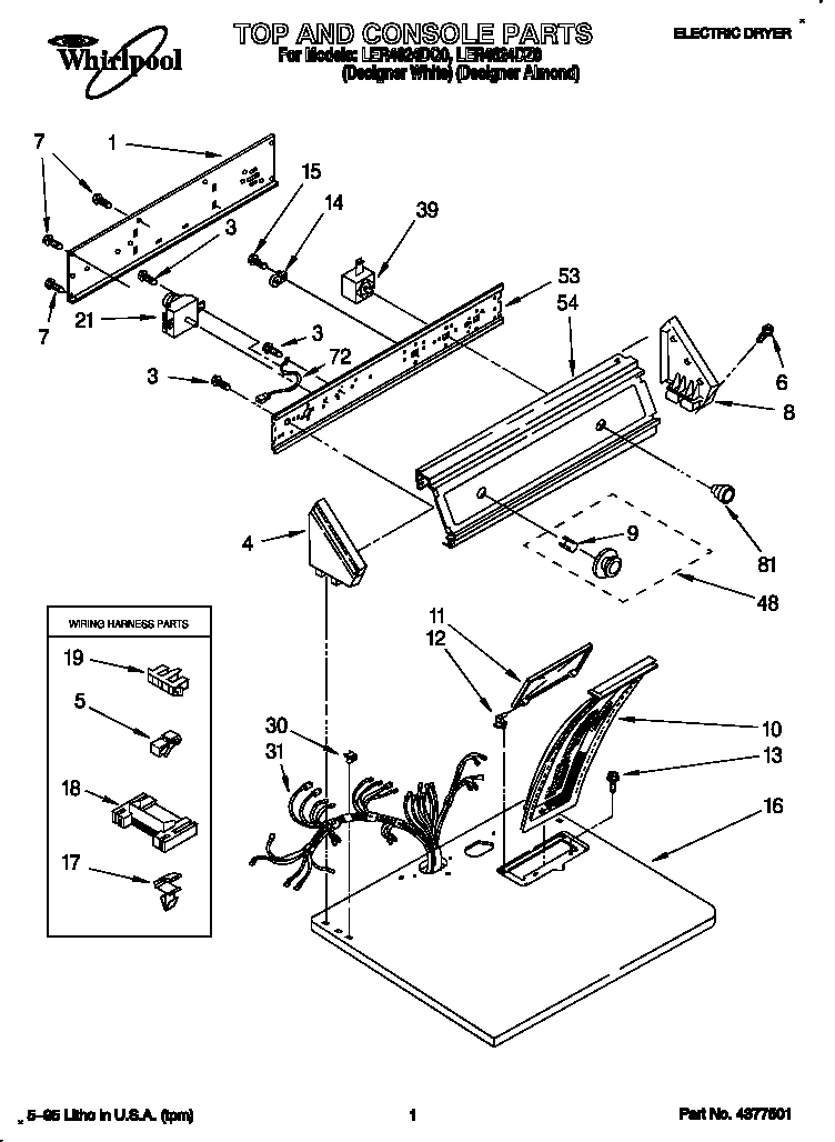Whirlpool LER4624DQ0 top and console diagram