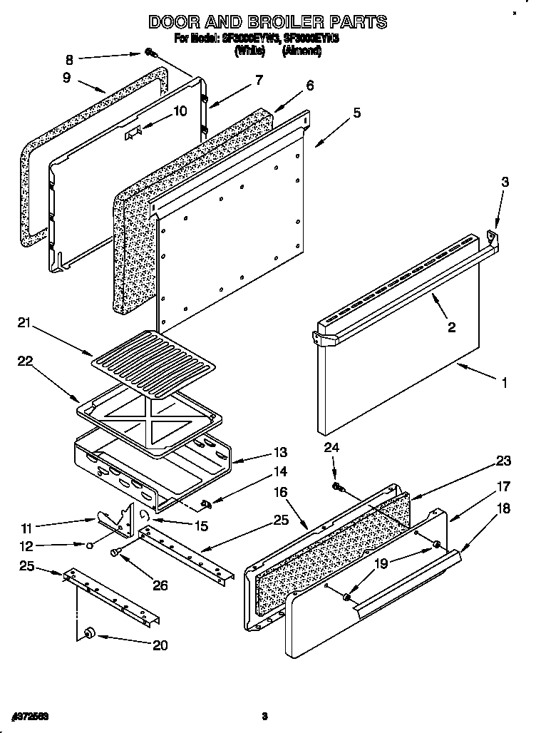 Whirlpool SF3000EYW3 door and broiler diagram
